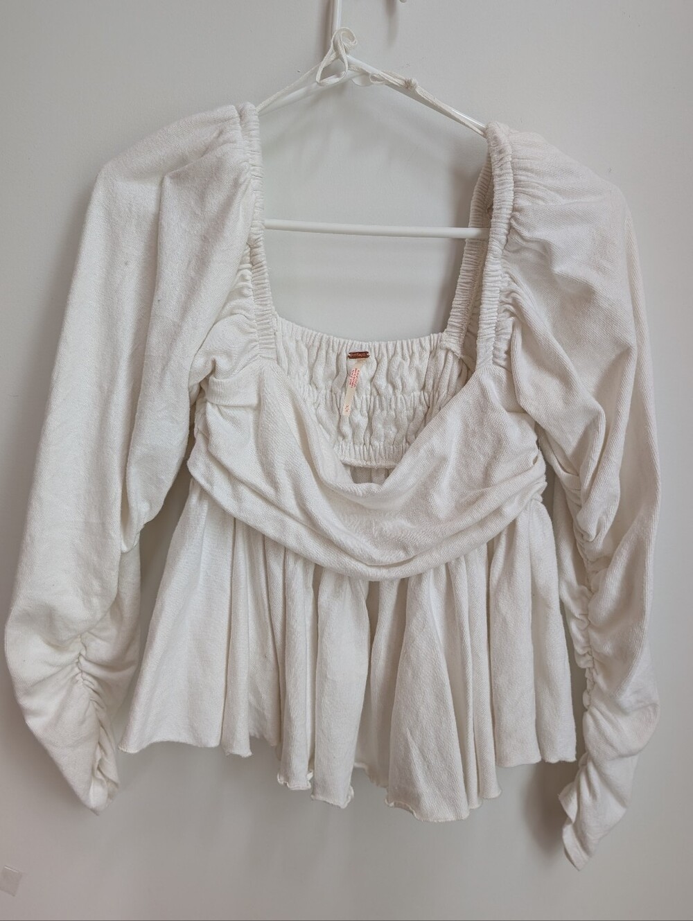 Free People, Gigi Long Sleeve, Square Neck, Smocked, Peplum, Boho Top